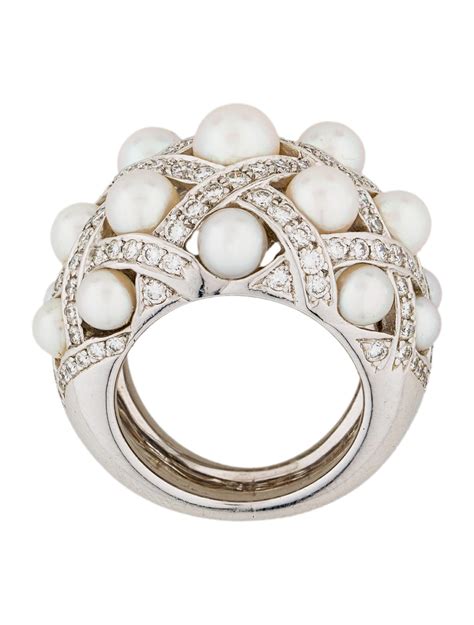 chanel pearl and diamond ring|chanel stackable ring.